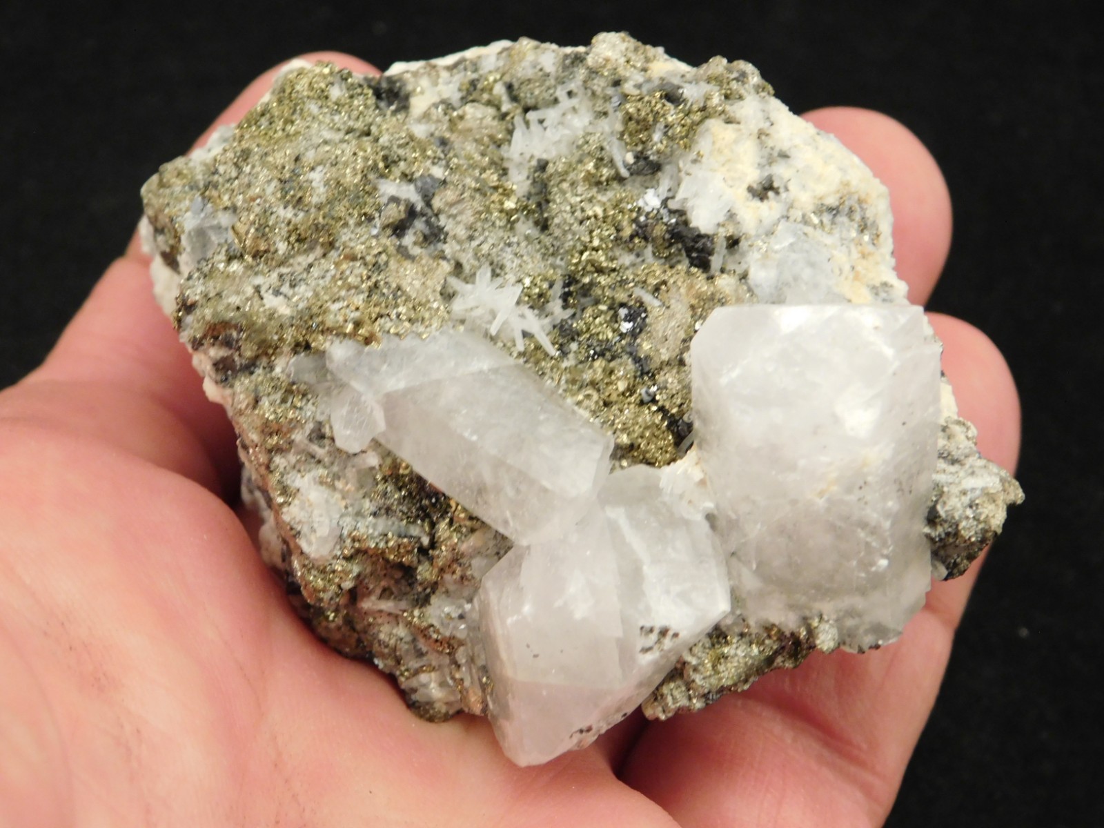 FLUORESCENT Calcite Crystal Cluster with CHALCOPYRITE! Peru 185gr