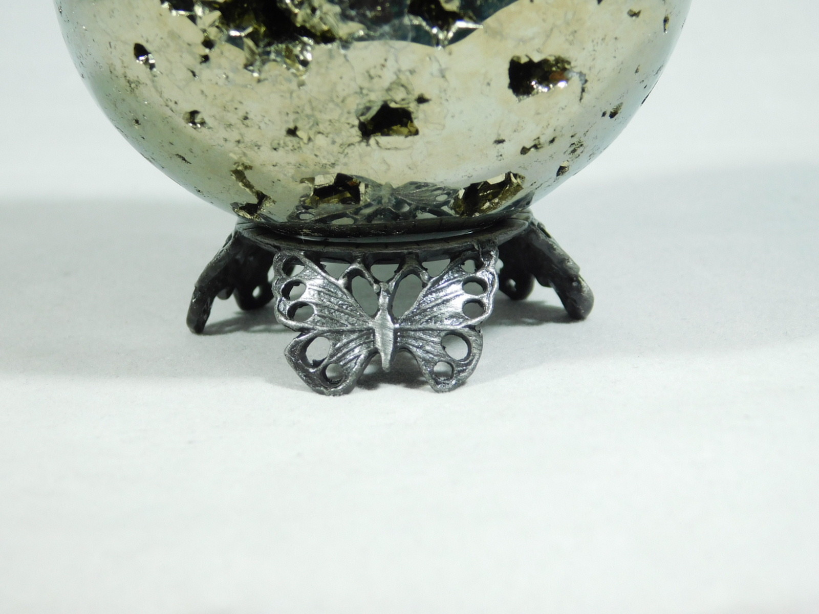 Sphere Display Stand BUTTERFLY Design Wing Holes Pewter Color