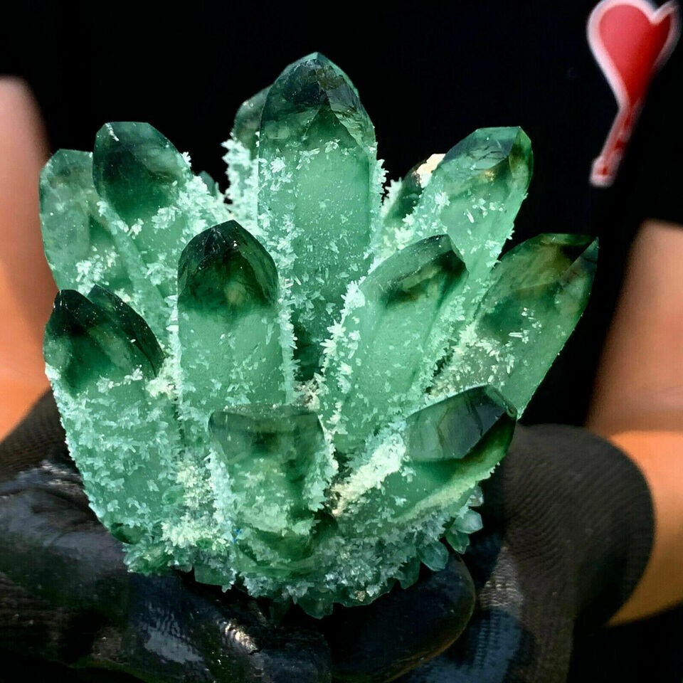 300-400G Large Green Phantom Quart Crystal Healing Cluster Mineral Rocks Gifts