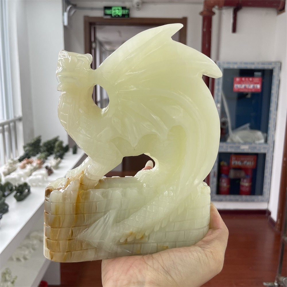 5LB 7.4″ Natural Afghan Jade Castle Flying Dragon Crystal Quartz Reiki Carving