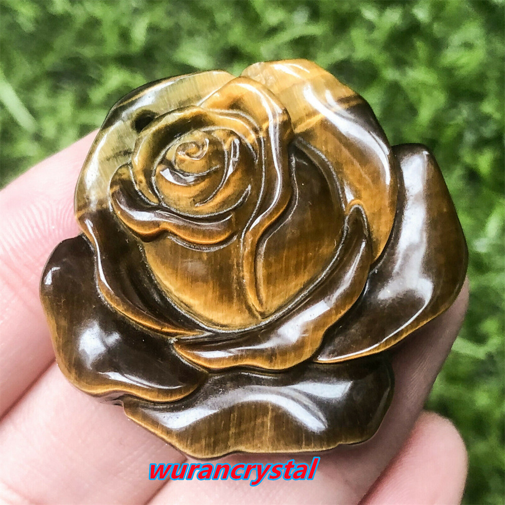 Natural Tiger’s eye Quartz Hand Carved Rose Flower Skull Crystal healing1pc