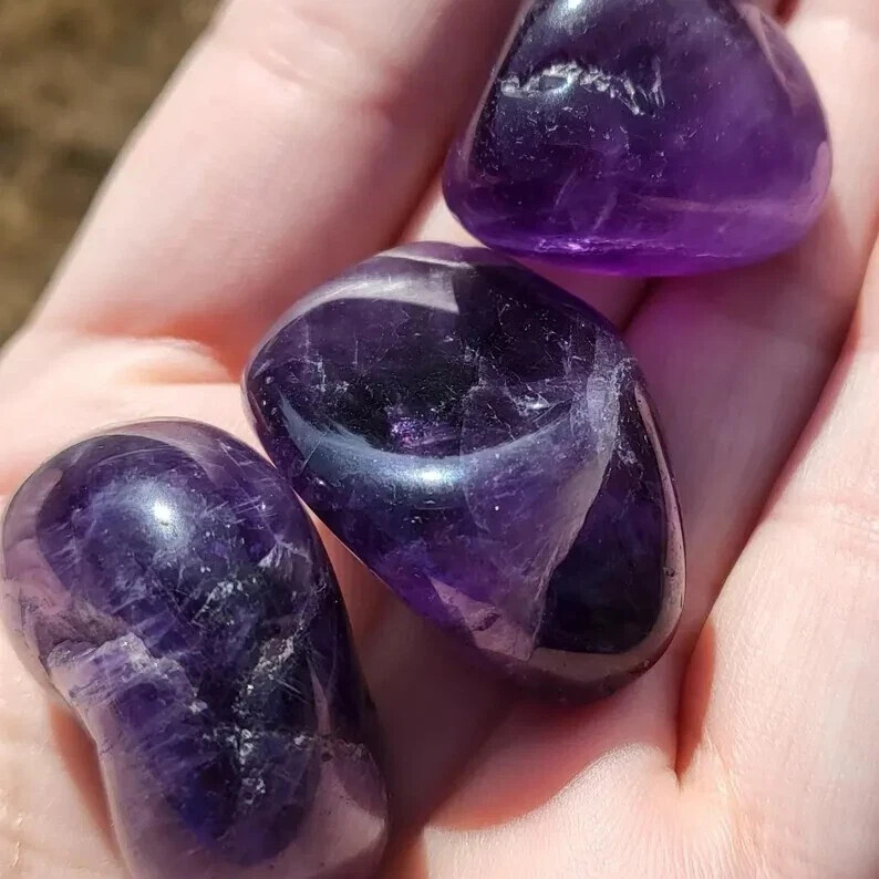 10pcs Tumbled Amethyst Stones Purple Crystal Palm Stone Healing Rock Specimen