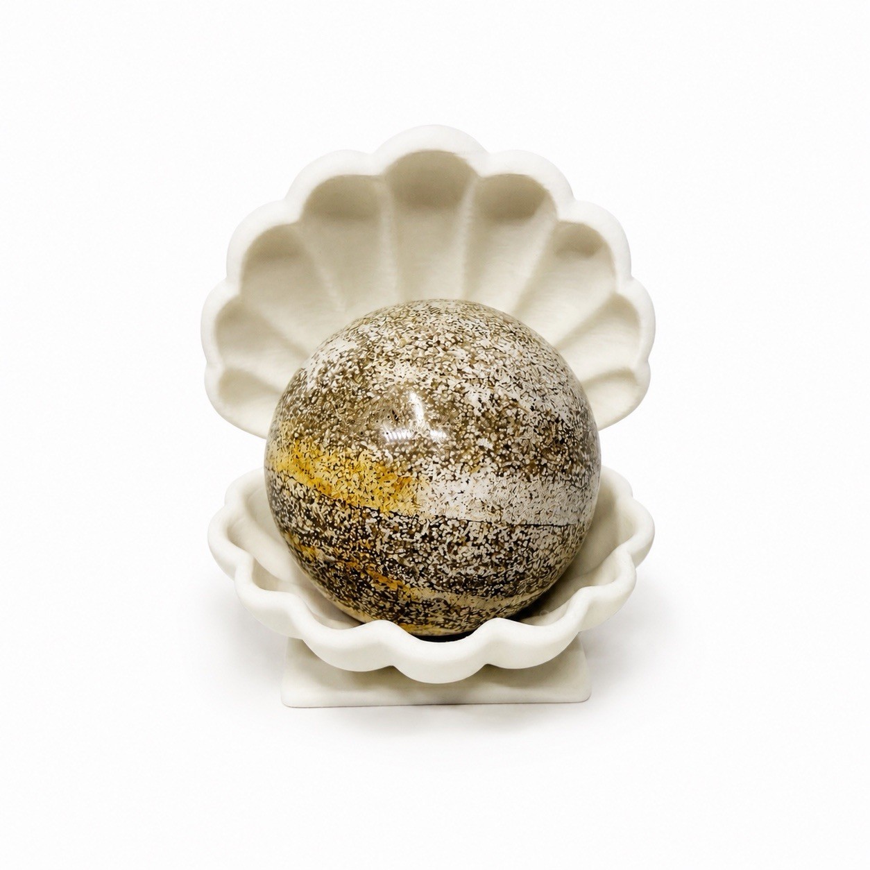 Mystery Jasper Crystal Ball with White Venus Clam Display Stand – No Selection