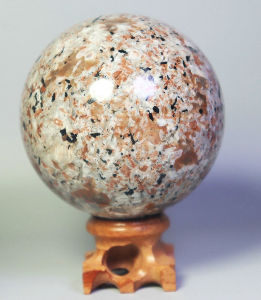 67mm Natural Maple leaf Red Granite Quartz Crystal Sphere Ball Healing / Stand
