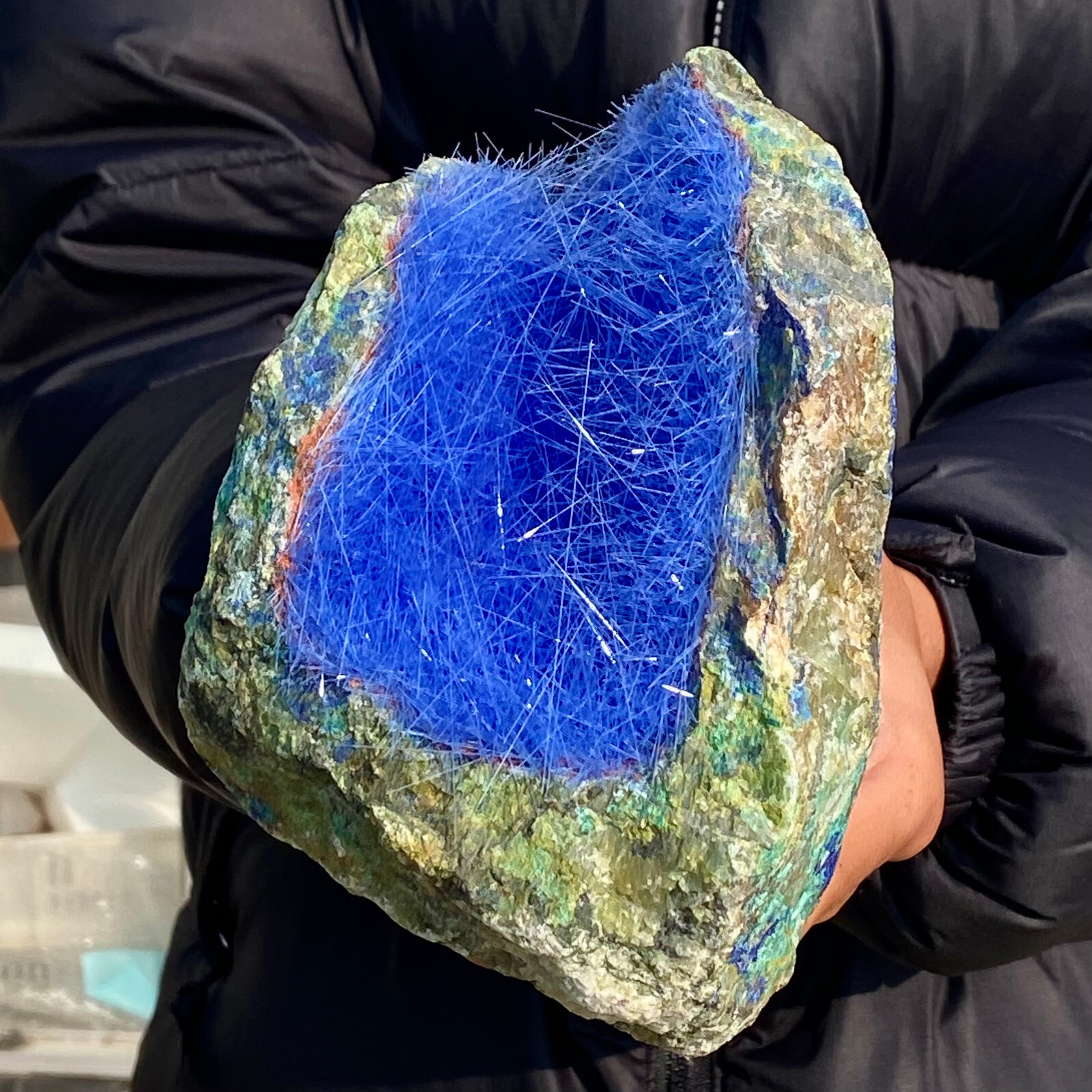 5.38LB Natural Blue Needle Iron Ore Mineral , Original Ore Quartz Crystal