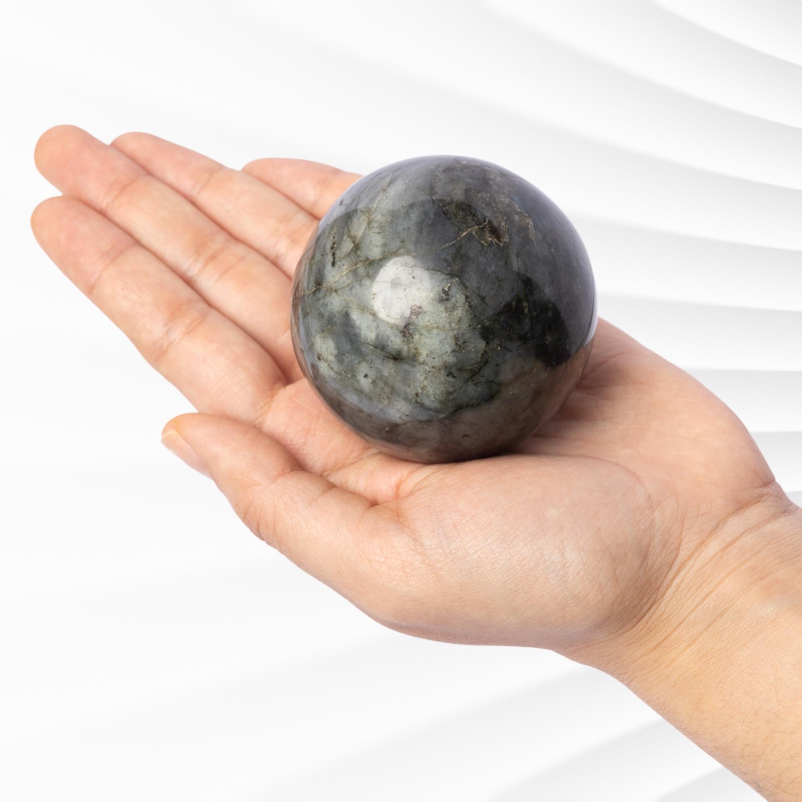 Labradorite Sphere with Stand Polished High Flash Crystal Ball Natural Stone