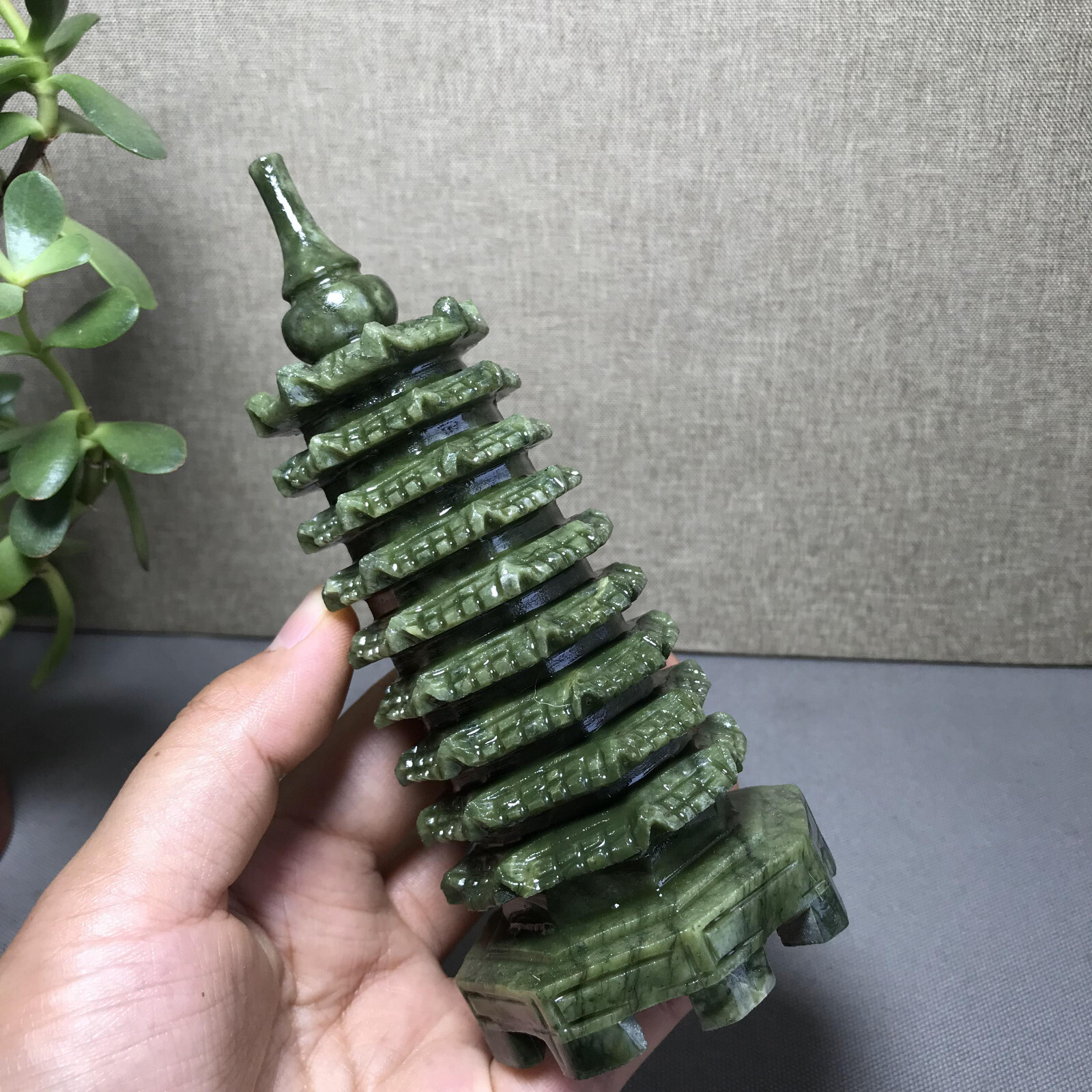 Rare Natural Afghanistan Jade Carving Wenchang Pagoda tower Statue 142mm 410g