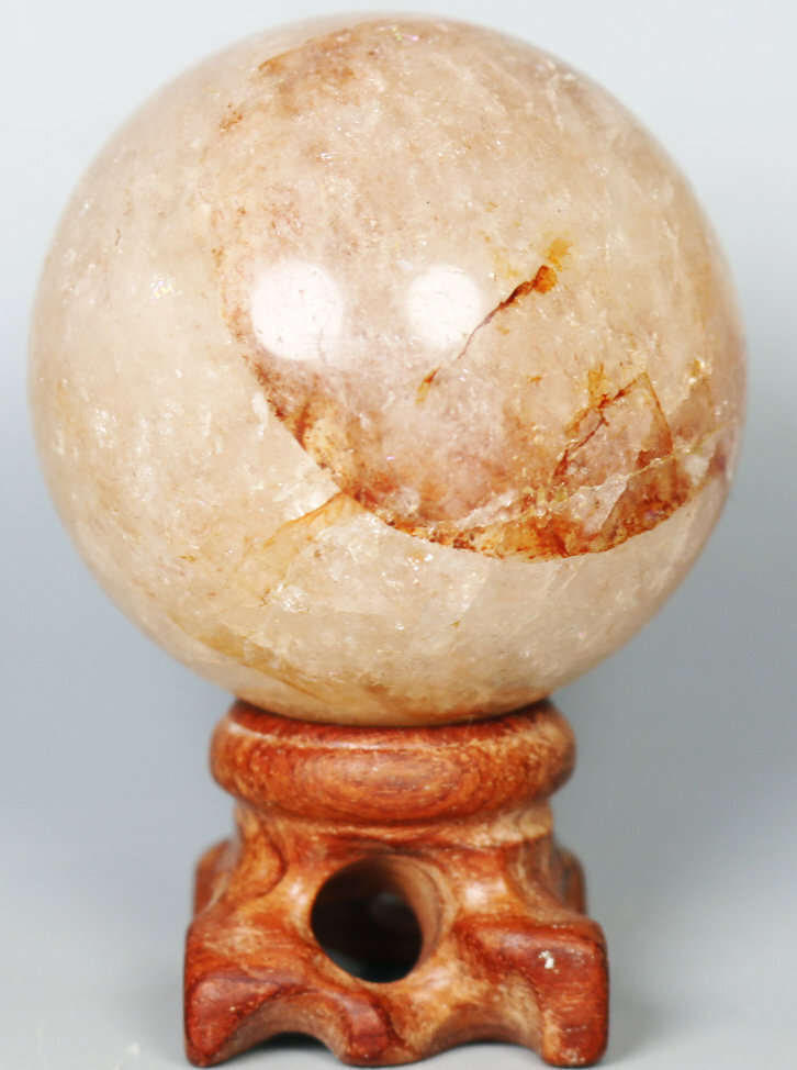 190 g NATURALRed PHANTOM MULTI-INCLUSIONS Rainbow CRYSTAL Sphere Ball / Stand