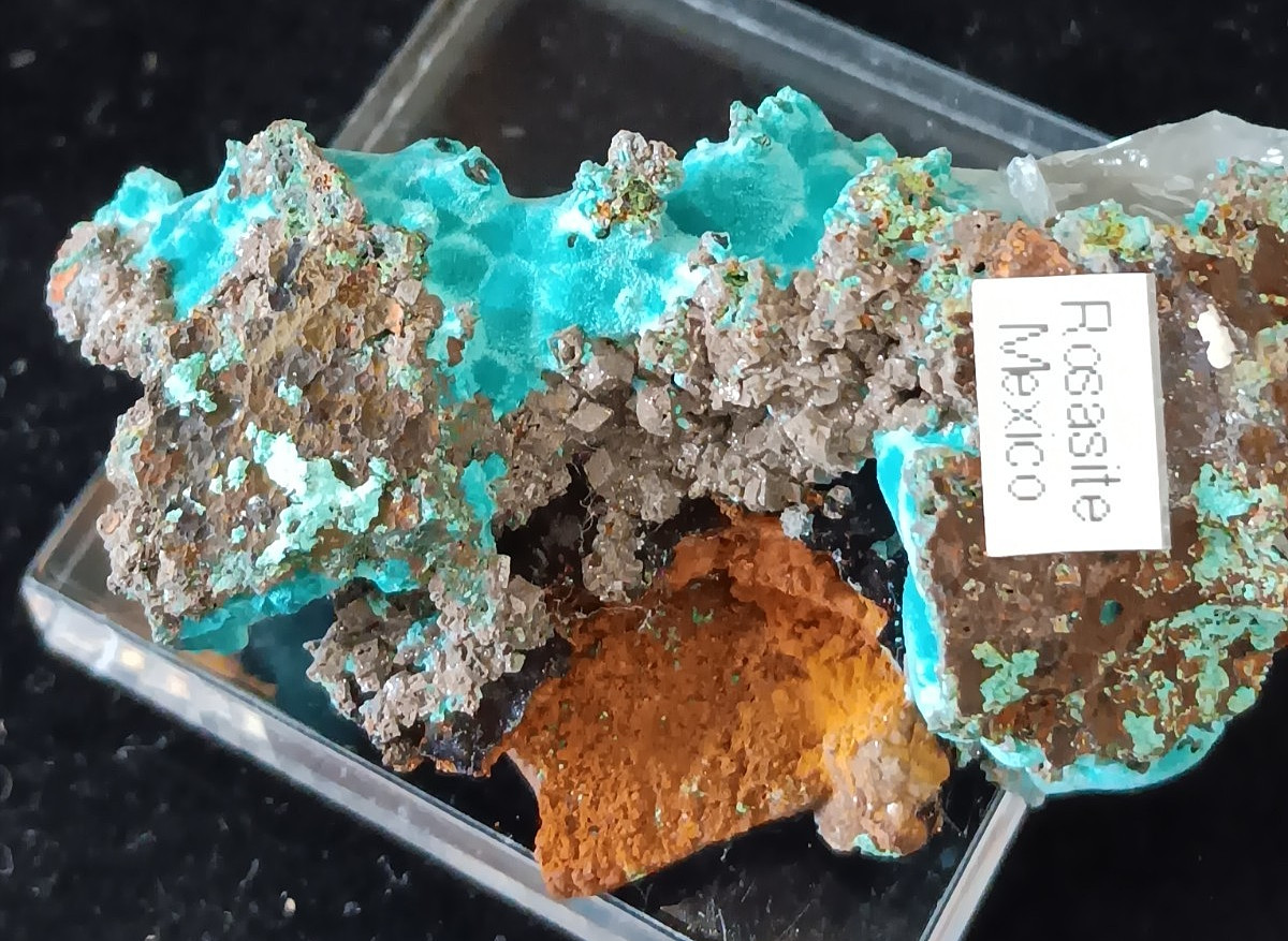 Rosasite with Discoidal Calcite – Ojuela Mine, Mexico- Very Unique!