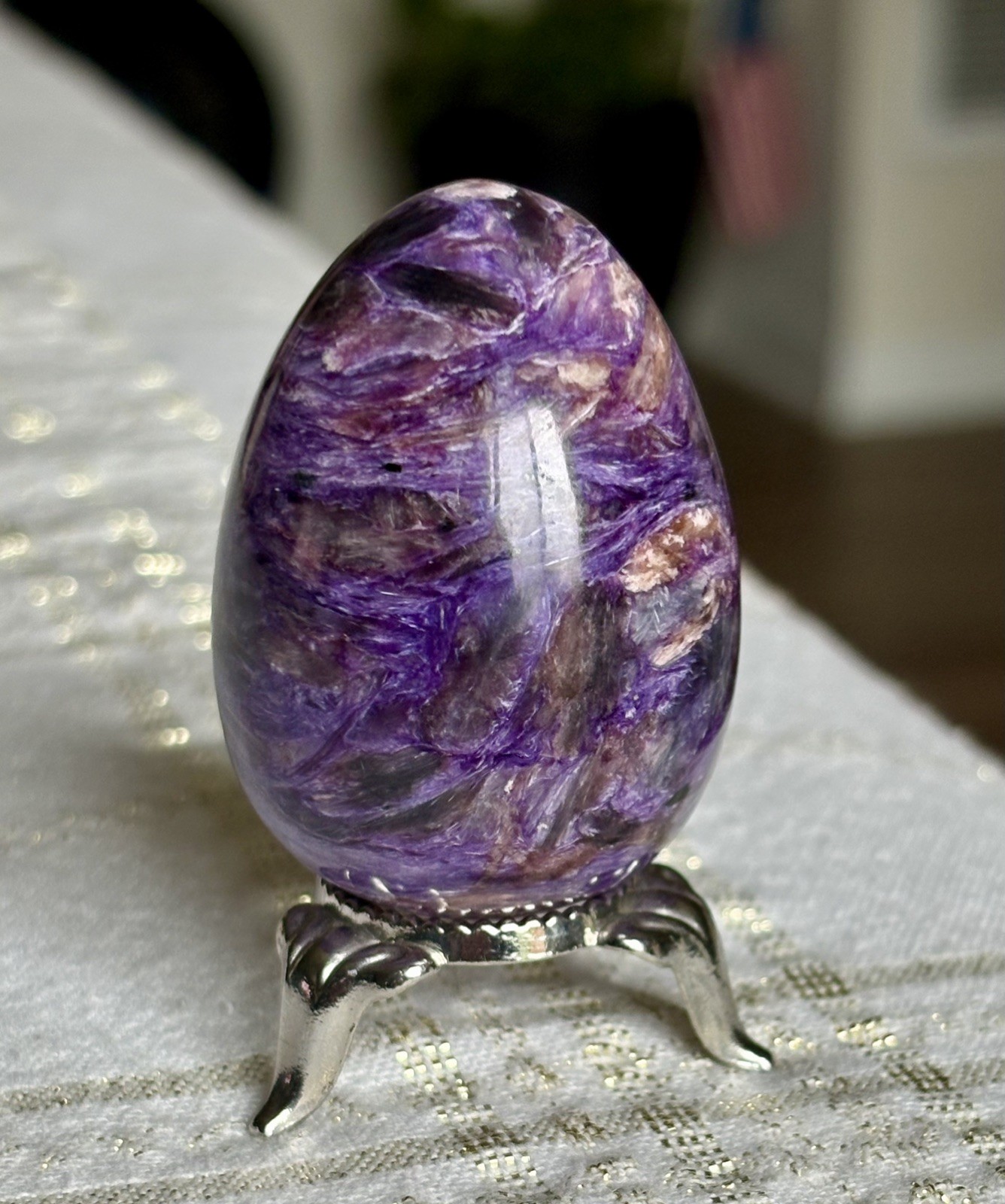 48mm Purple CHAROITE Egg Gemstone Sphere Yakutia, Russia