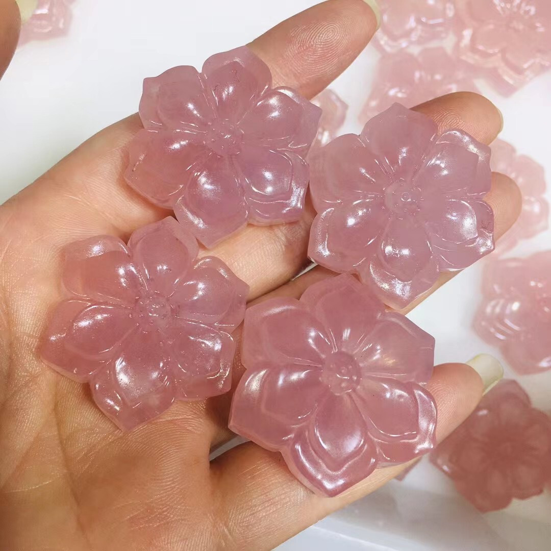 1PC Natural Pink Rose flower Carved quartz crystal skull reiki healing Random