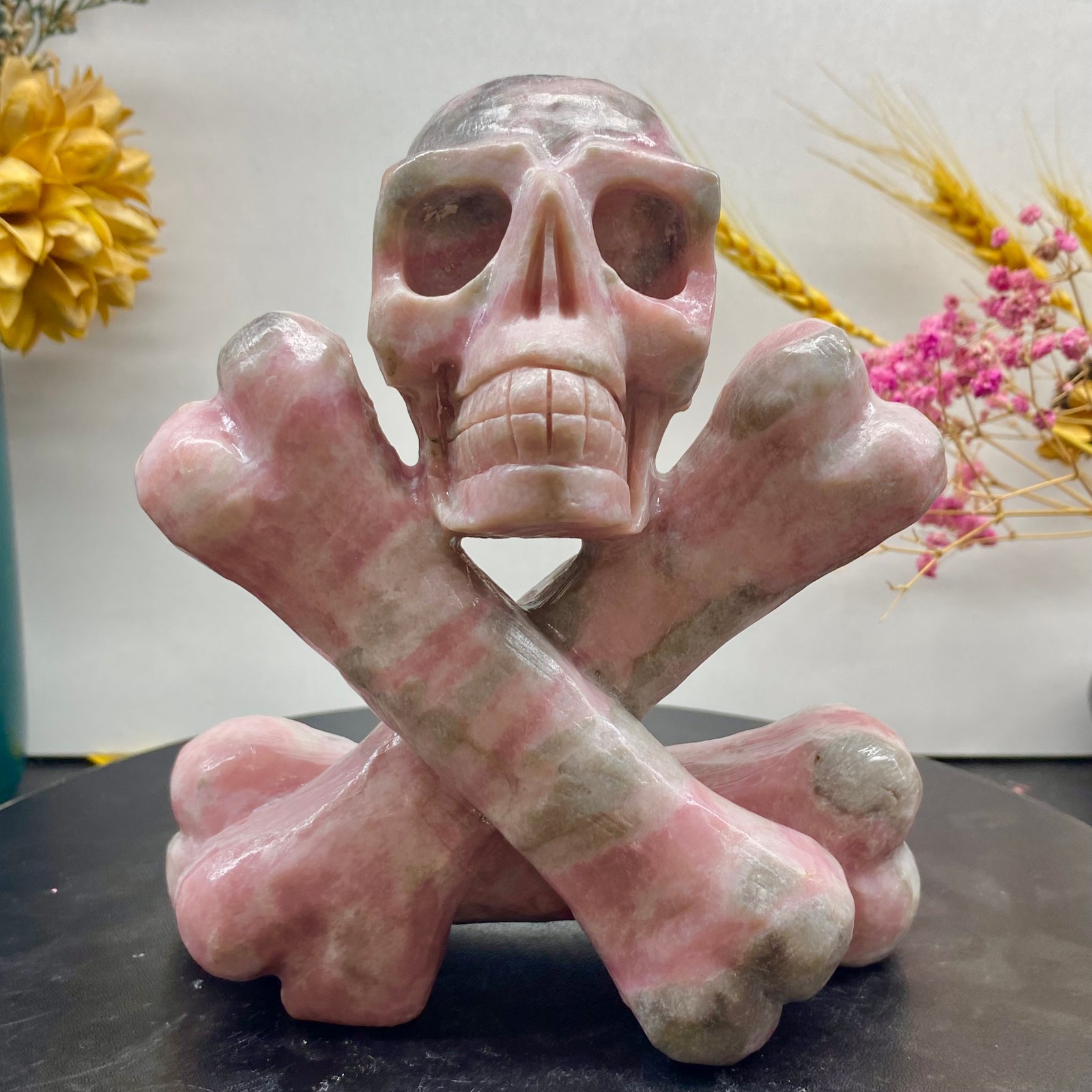 2.5LB Natural rose quartz crystal skull statue hand carved spiritual decoration