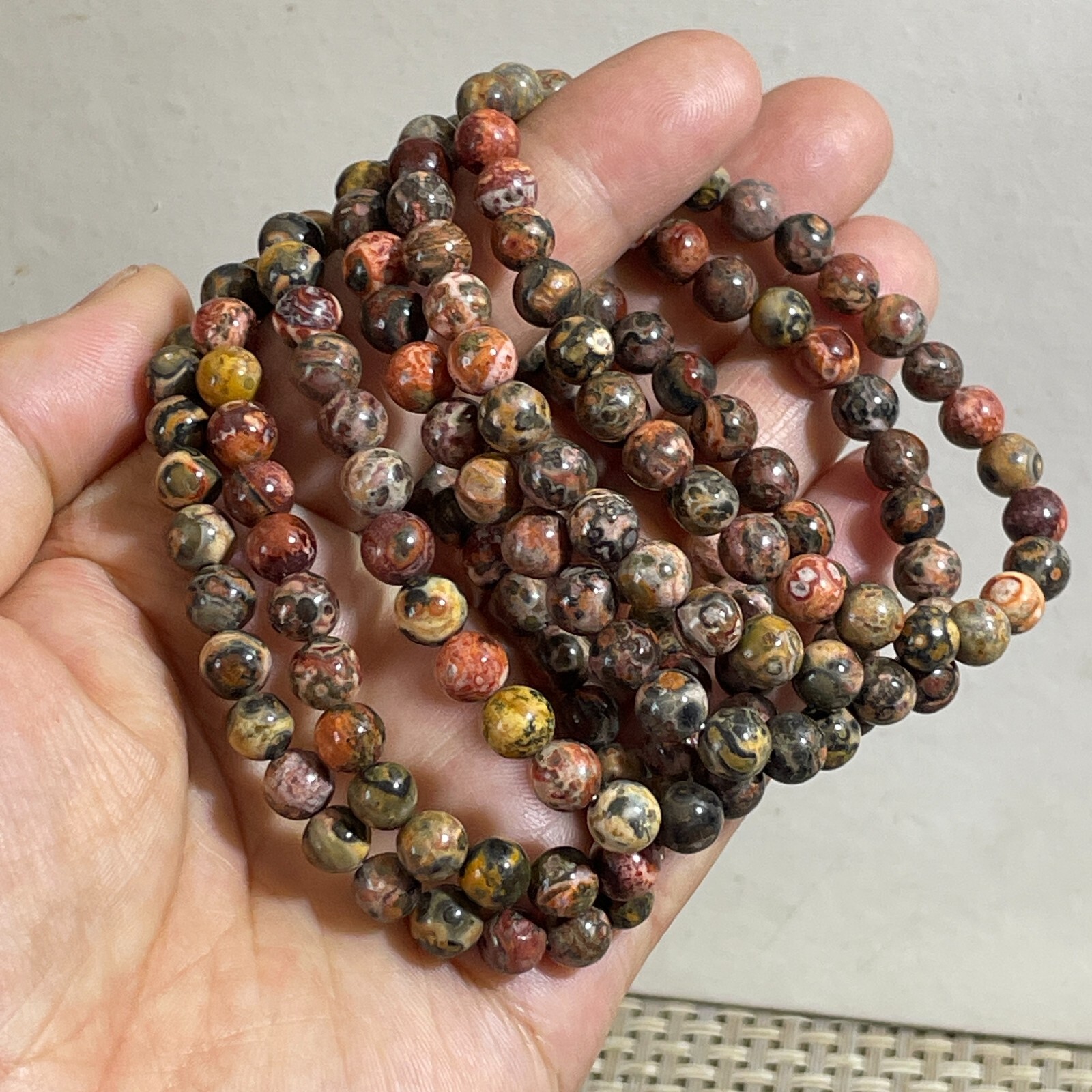 Wholesale 1 Pcs Leopard Jasper stone ball beads 6mm 7.5”crystal Stretch Bracelet