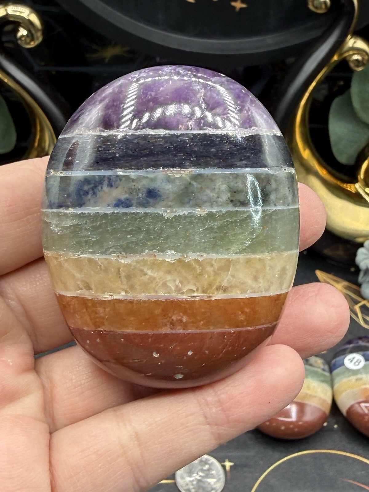 7 Chakra Bonded Lg Palm stones. Gorgeous colors free shipping
