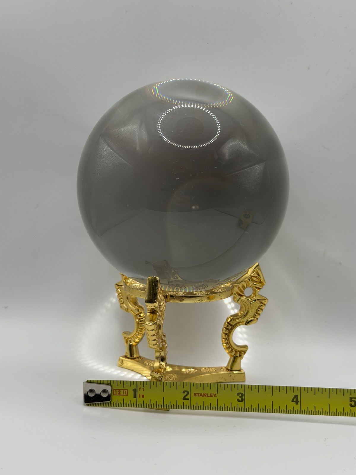 Amlong Crystal Clear Ball Sphere 110mm 4.2” Gold Dragon Stand NIB