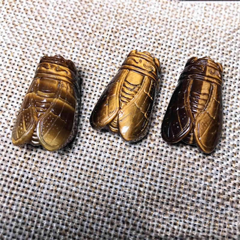 Natural Tiger’s Eye Stone Hand Carved Cicada Quartz Crystal Pendant Gift Healing