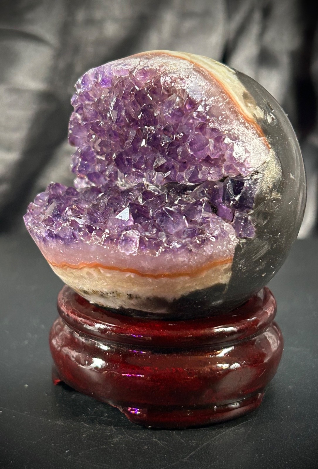 2.43″ diameter Amethyst Pac Man Specimen With Wood Stand 10.2oz