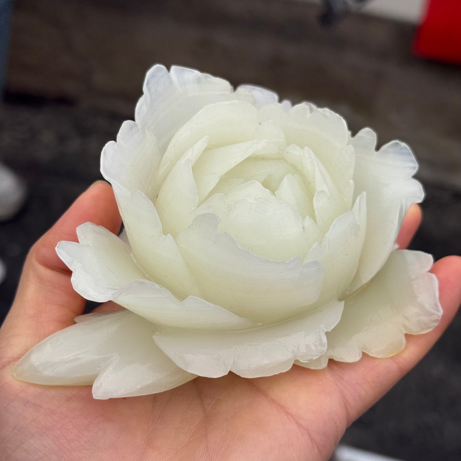 1LB Natural Afghan jade Quartz Carved Flower Crystal Reiki Healing Decor Gift1pc