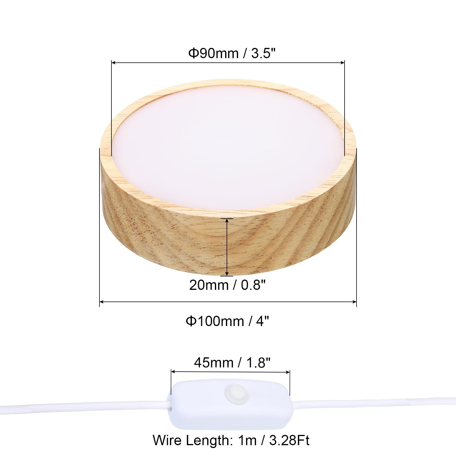 4 Inch Wooden LED Light Base, 2pcs Wood Light Display Base Stand Lighting wit…