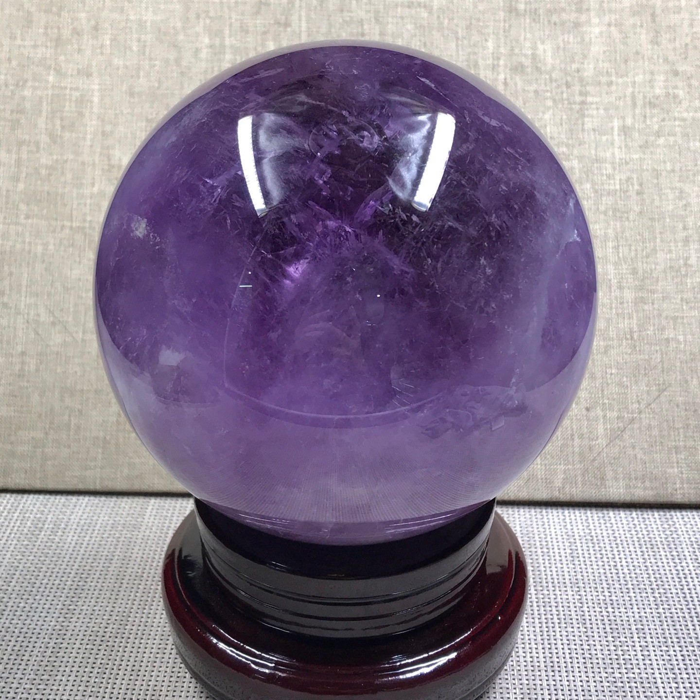 7.6LB Natural Amethyst Sphere Crystal Ball with Wood Stand Healing Feng Shui Dec