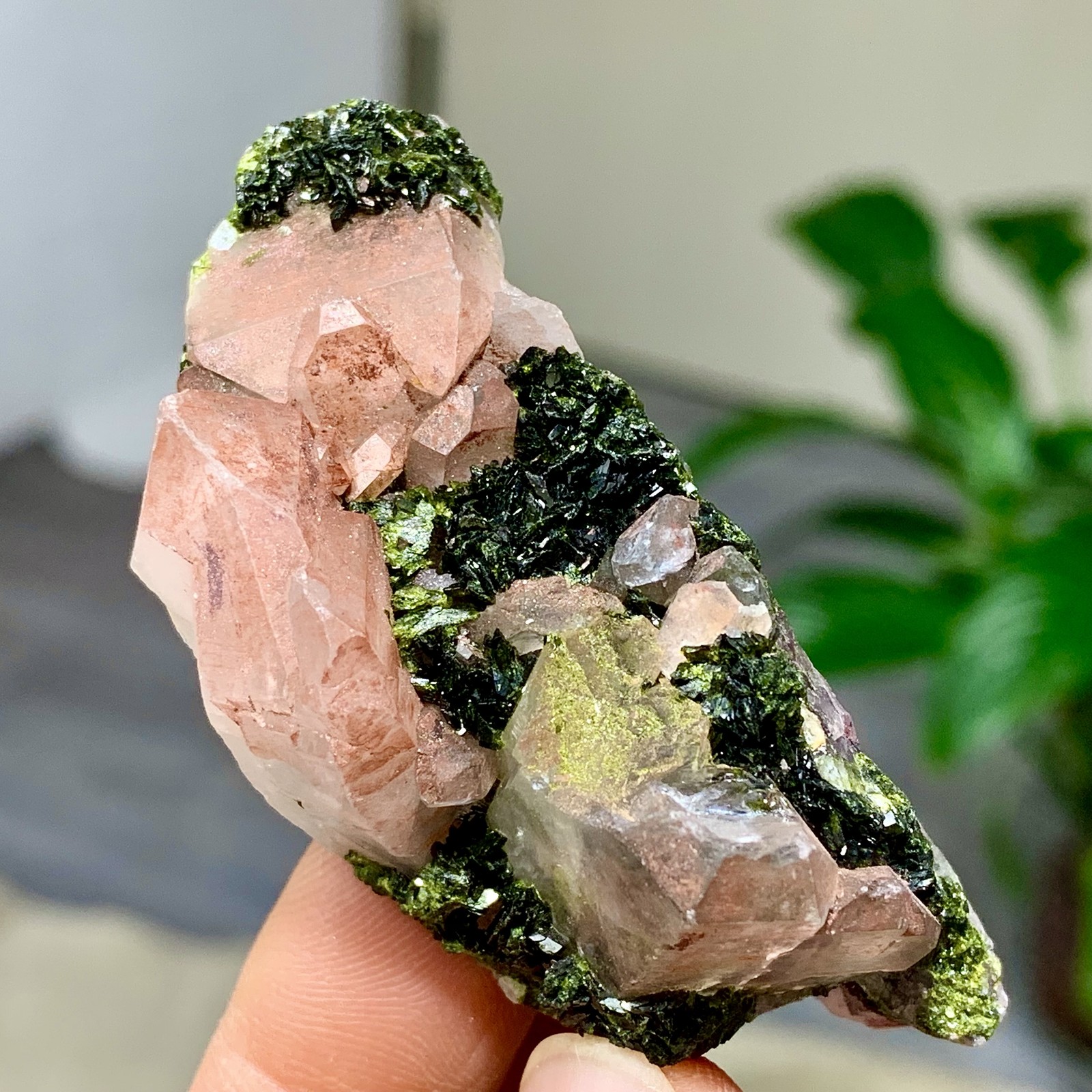 41G Natural beautiful epidote quartz with garden Crystal mineral symbiosis