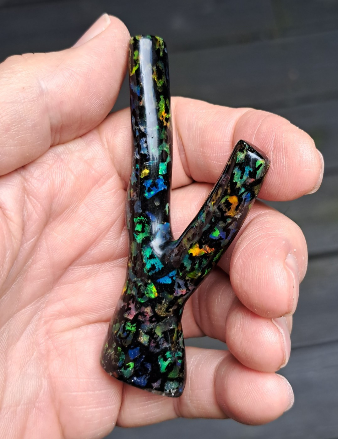 Huge Multicolor Indonesian Wood Opal Fossil Inlaid Mosaic Branch Stands Up
