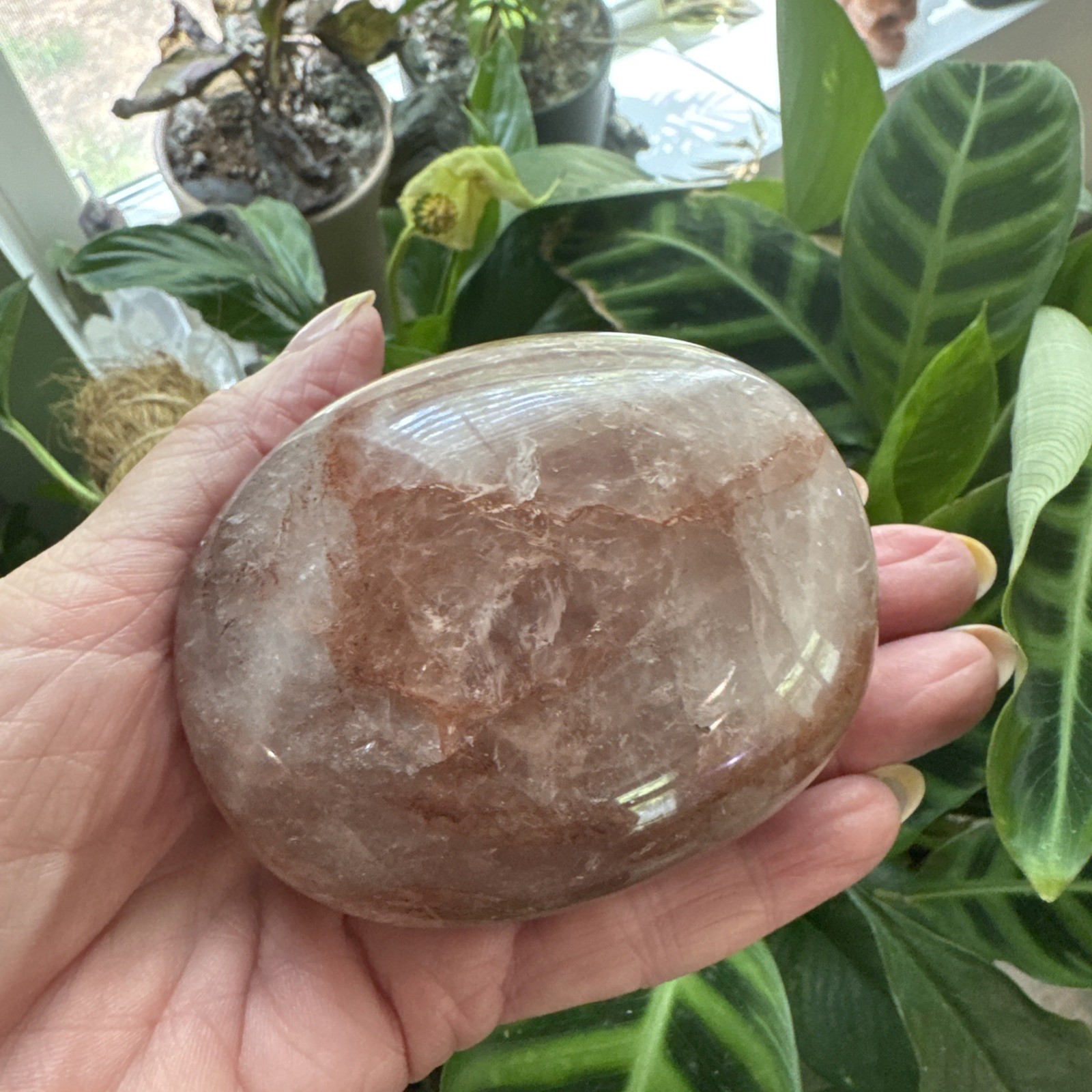 Large Polished Fire Quartz Palmstone 350 Grams 3.75”