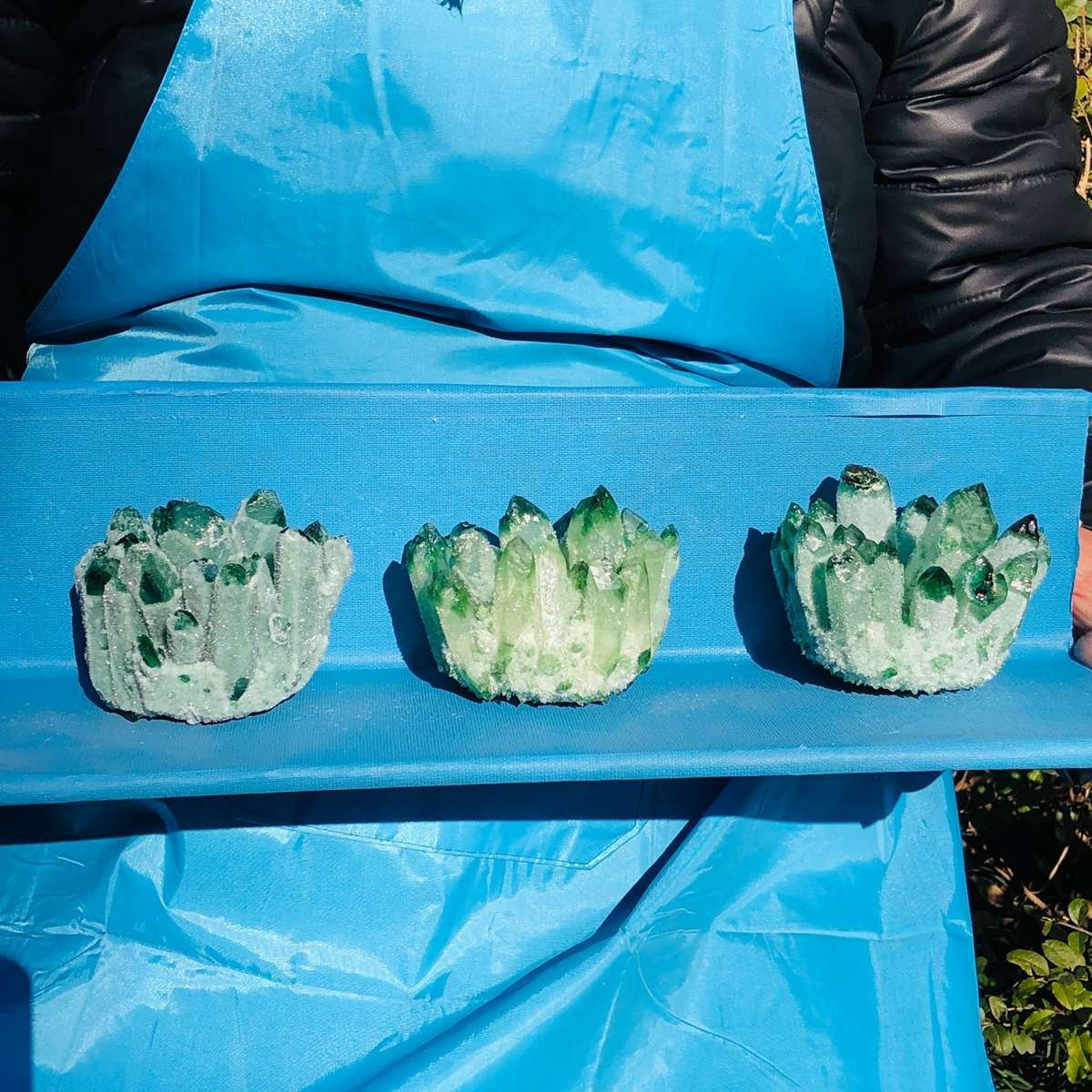3 piece Lab-Grown Green Crystal Clusters Healing Energy Home Decor 2.53LB