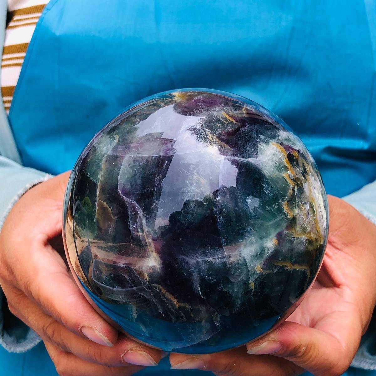 4.09LB Natural Crystal Rainbow Fluorite Sphere Display Ball Reiki Healing