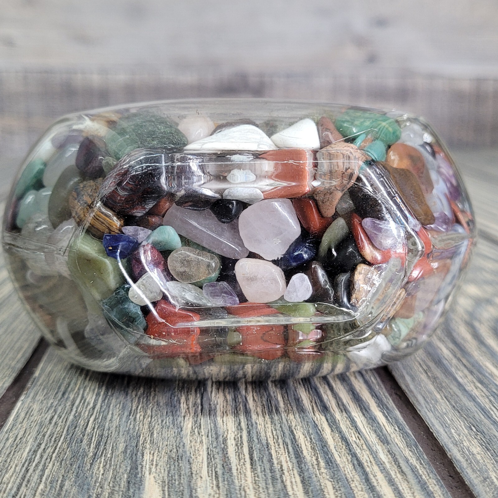 1.25 Lbs Mixed Crystals in Vintage Apothecary Glass Jar Bottle Small Tumbles
