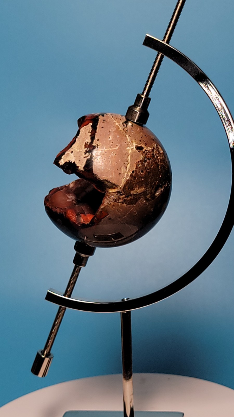 93G Natural Volcanic Red Agate QUARTZ Crystal Sphere and Aluminum Display Stand