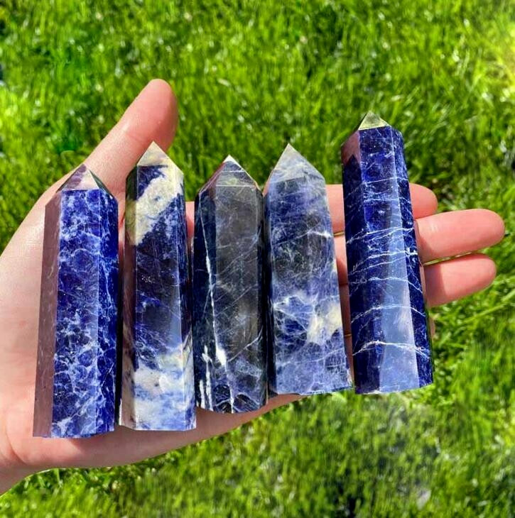 Natural Blue Sodalite Obelisk Tower Point Healing Crystal Wands Home Decor Gift