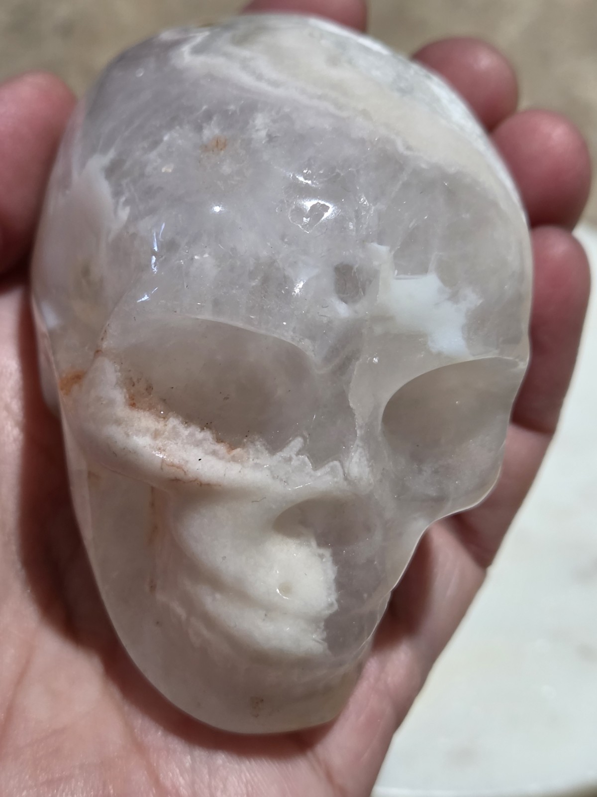 Crystal Flower Agate Skull Carving
