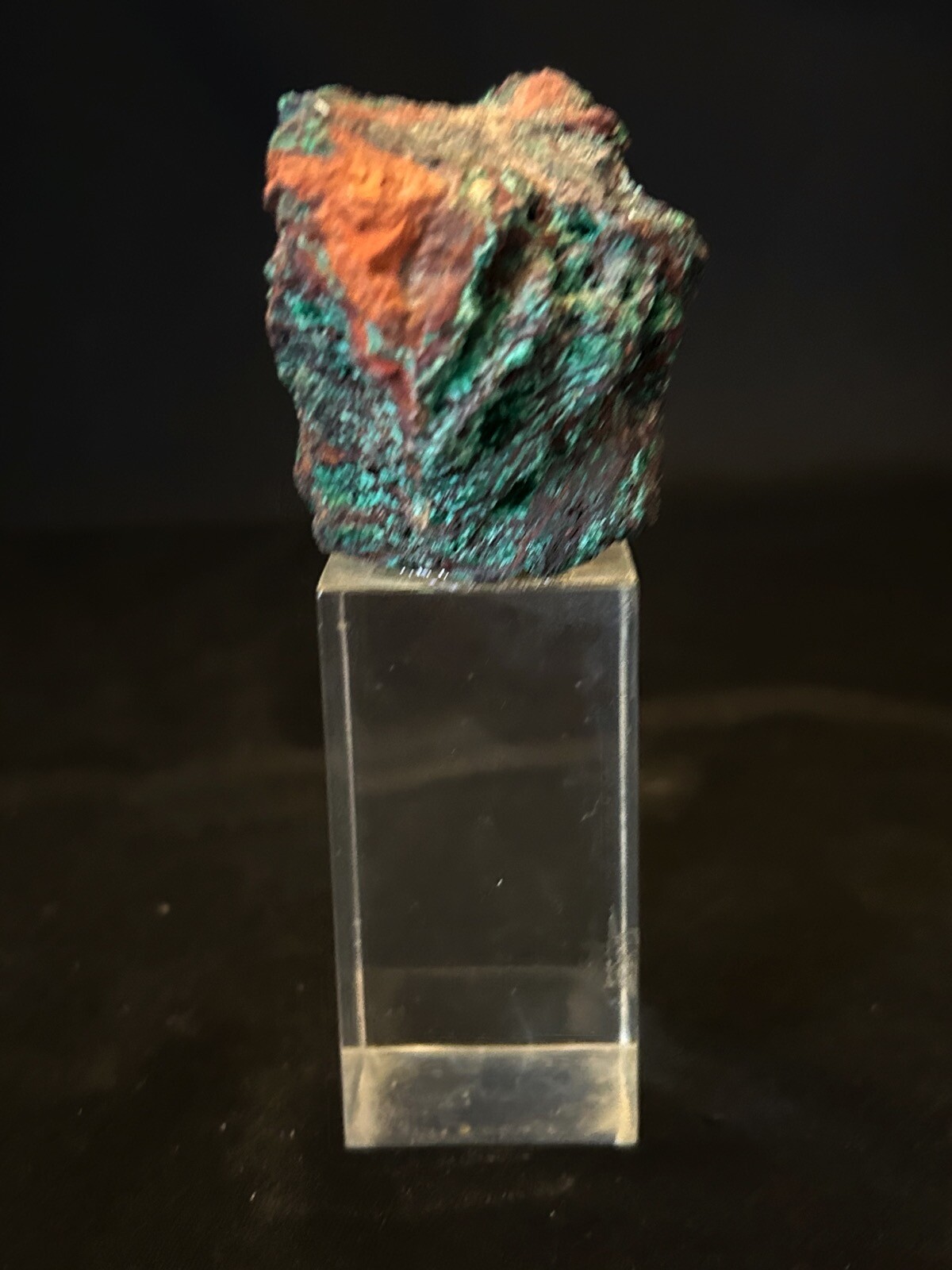 Vintage Dioptase Crystal Mineral Mounted on Lucite Specimen Paperweight Display