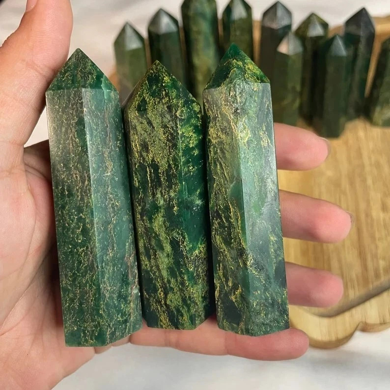 Natural Emerald Crystal Tower Obelisk Meditation Reiki Healing Home Decor Gift