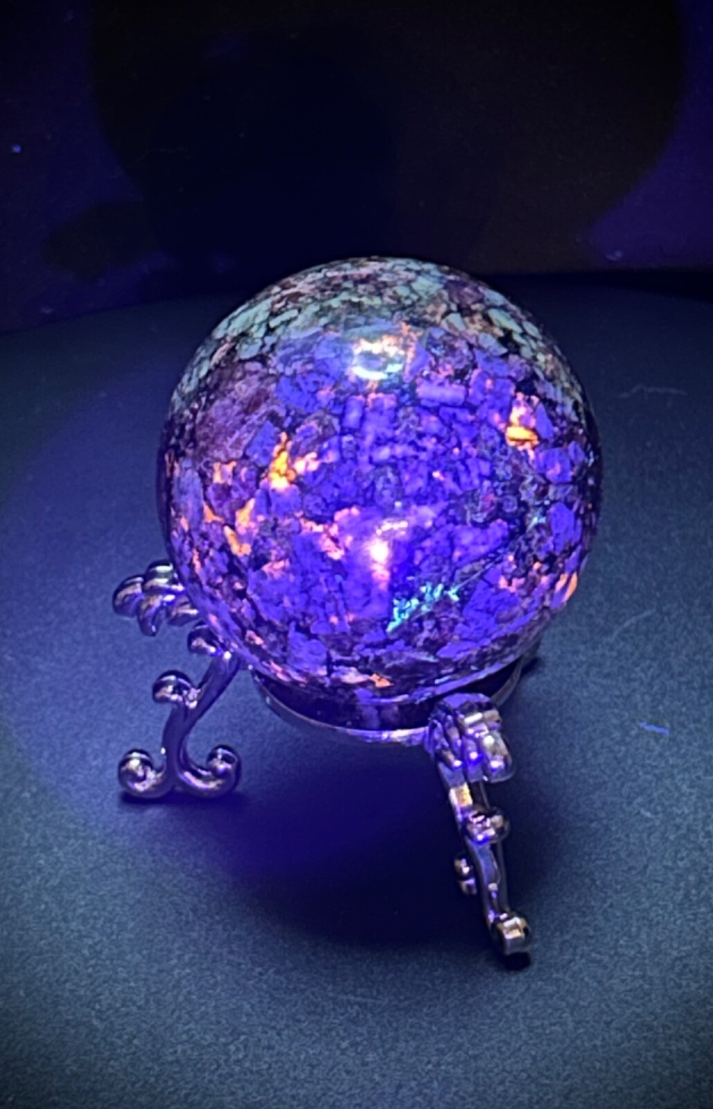 2.4″ Awesome UV Reactive Eudialite Sphere With Metal Stand 12oz