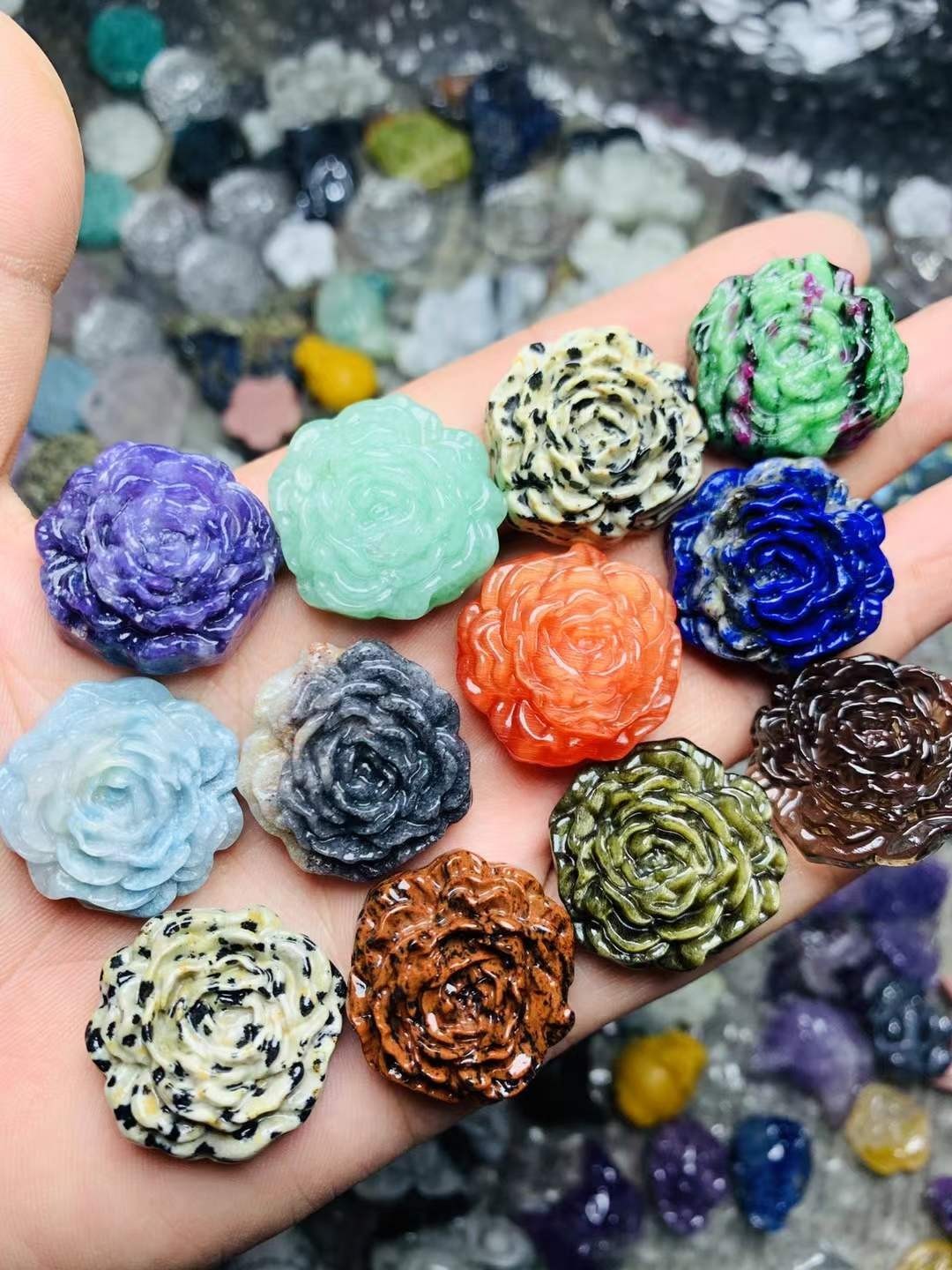 5pc Natural Mixed Quartz Carved Crystal Flower Skull Reiki Healing Decor Gift