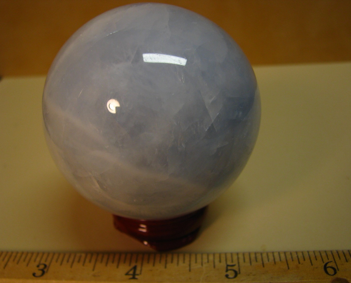 .59lb 2.26inch BLUE CELESTITE SPHERE W/WOOD STAND MADAGASCAR #059
