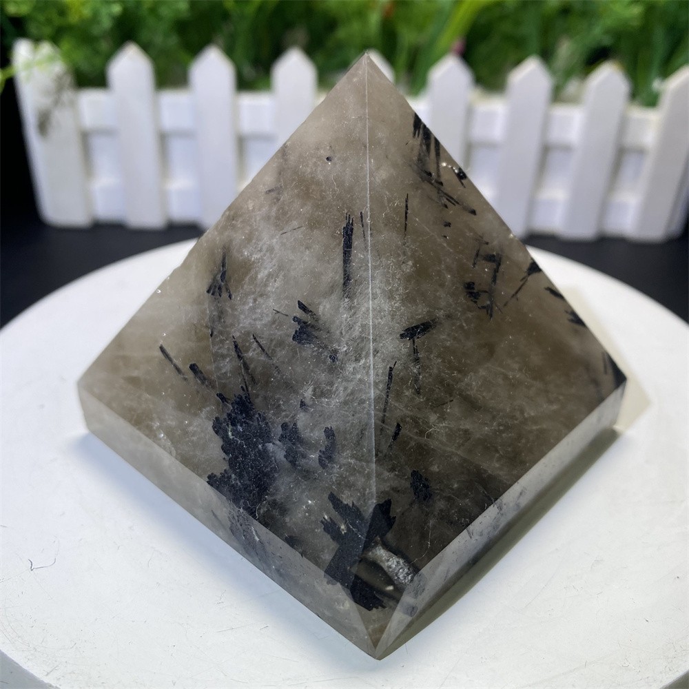 0.8LB 2.7″ Natural Black Rutiled Quartz Pyramid Statue Crystal Reiki Heal Decor