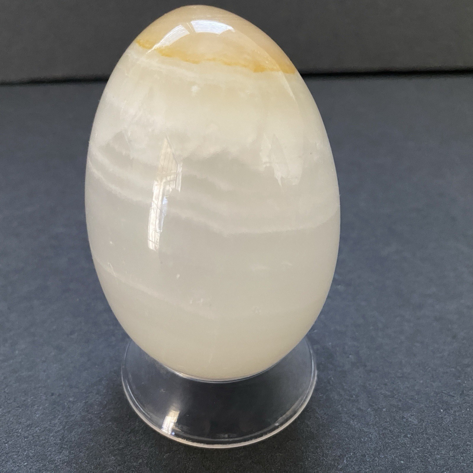 Natural Onyx Stone Egg With Stand Hand Polished Banded Agate Calcite Crystal