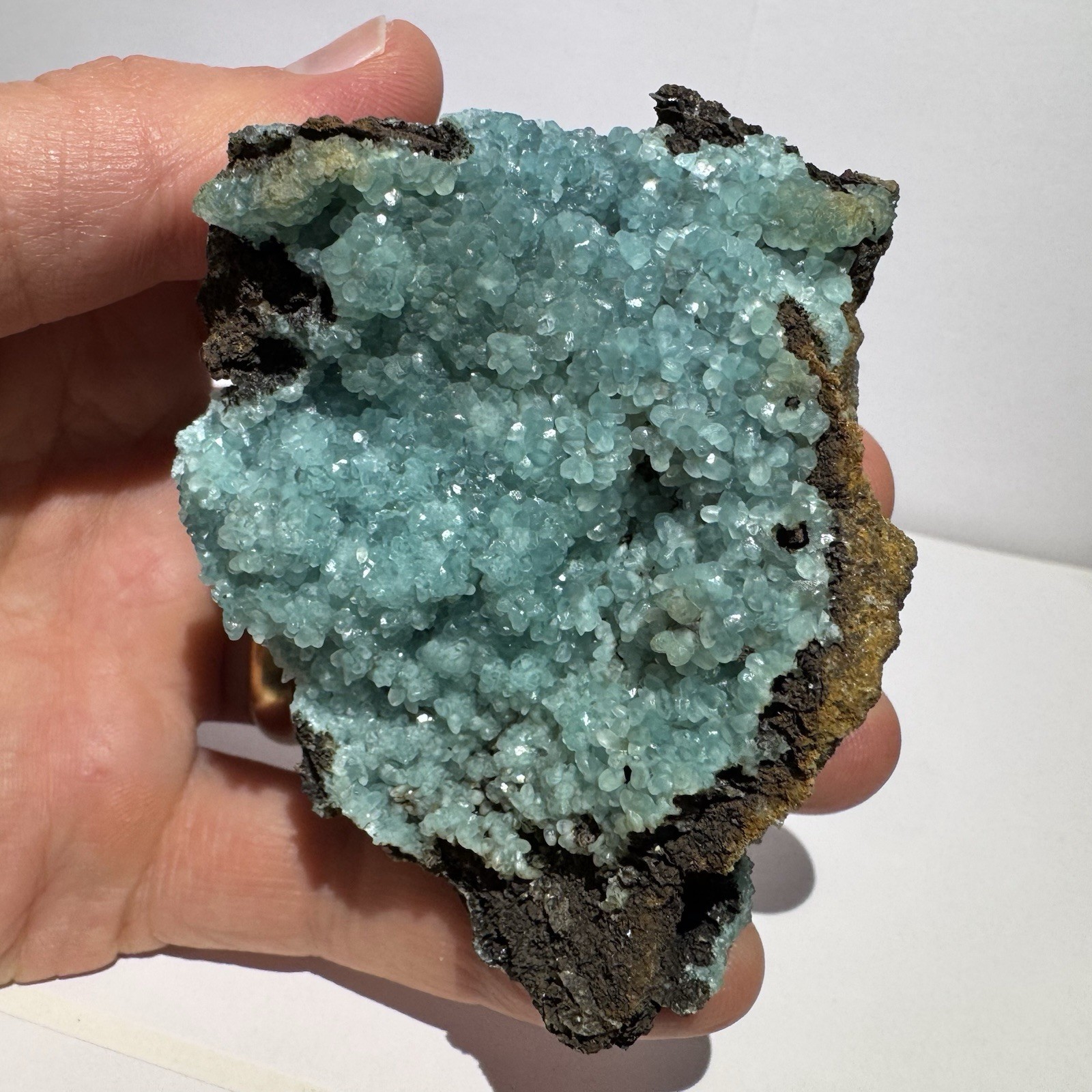 Blue Smithsonite Crystal Cluster ex Virgadaula 2.9” 191g Kelly Mine, New Mexico