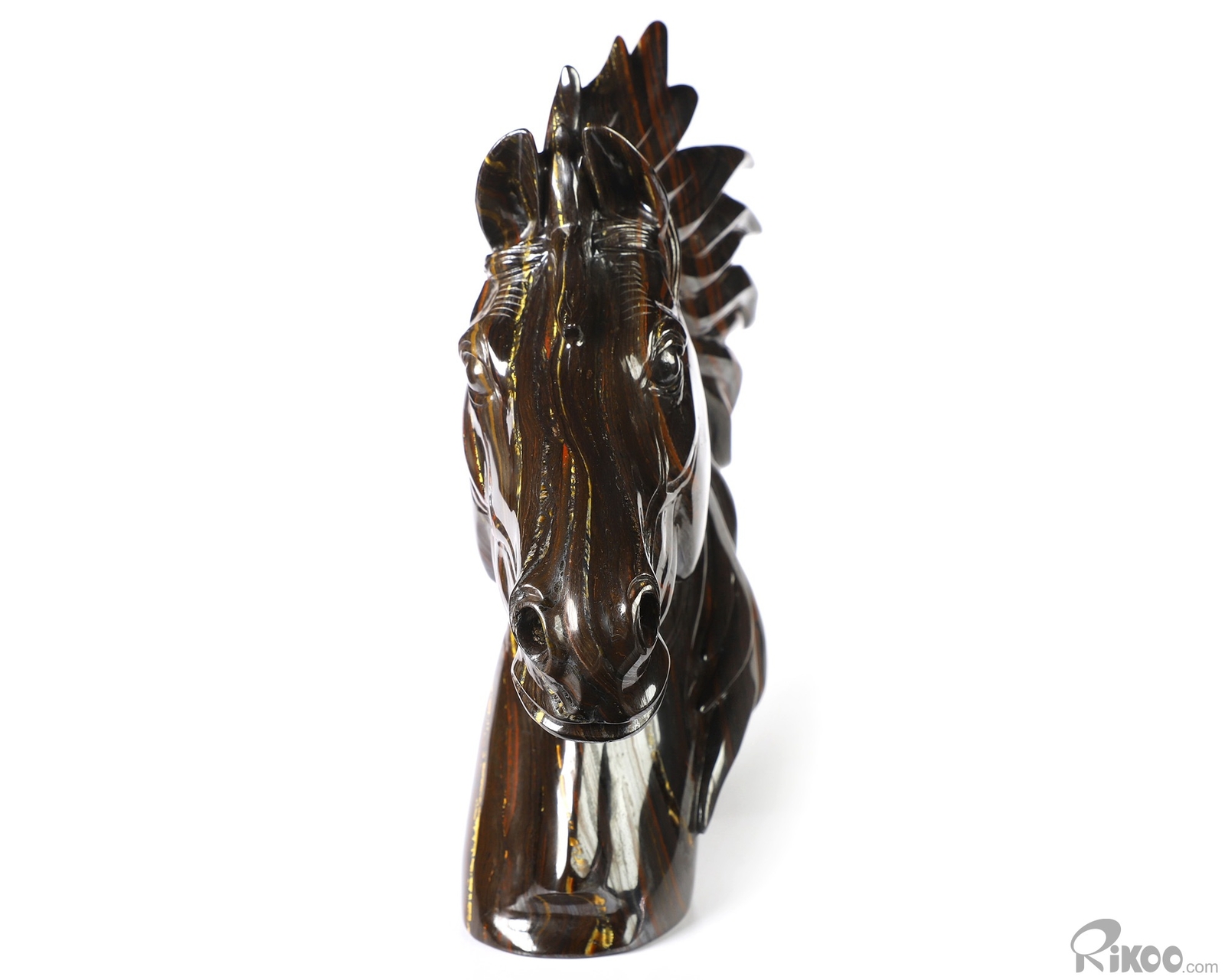 8.0″ Colorful Tiger Iron Eye Hand Carved Crystal Horse Sculpture, Healing