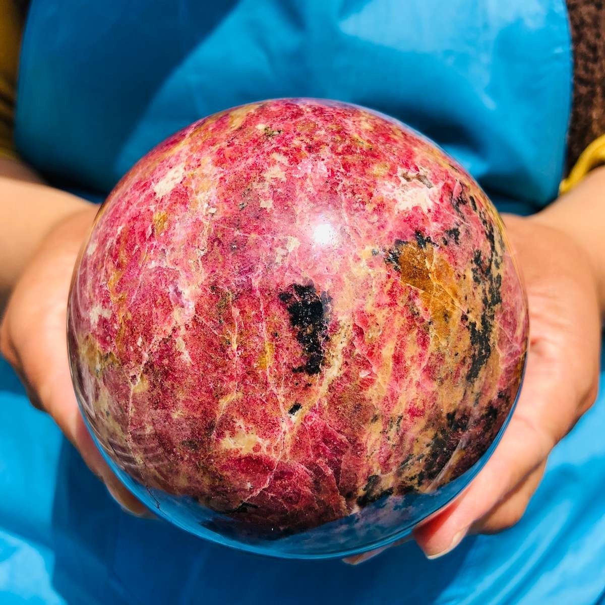 4.4LB Natural Rhodonite Crystal Sphere Pink Black Healing Gem Stone 4795