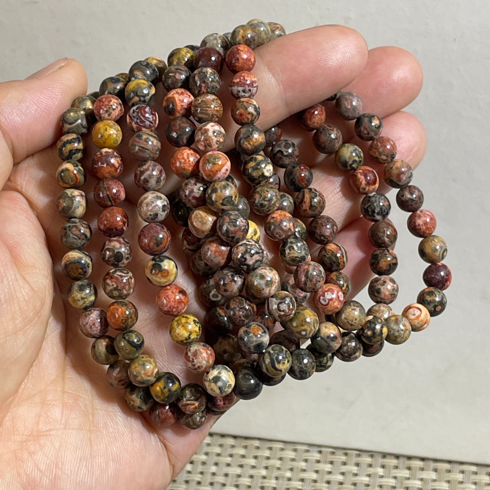 Wholesale 1 Pcs Leopard Jasper stone ball beads 6mm 7.5”crystal Stretch Bracelet