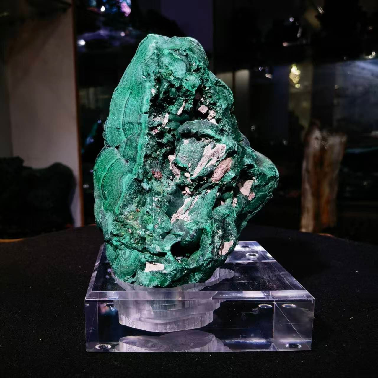 3.96LB Top Natural Malachite Quartz Mineral Specimen Crystal Healing + stand