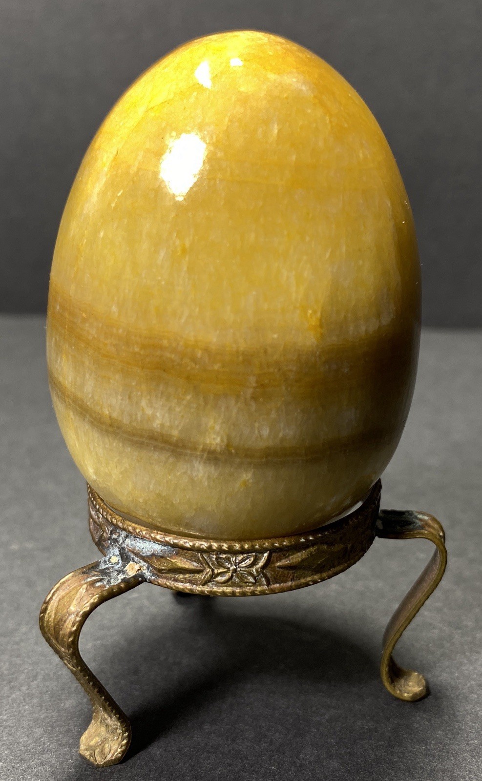 Natural Onyx Stone Egg With Stand Hand Polished Banded Agate Calcite Crystal