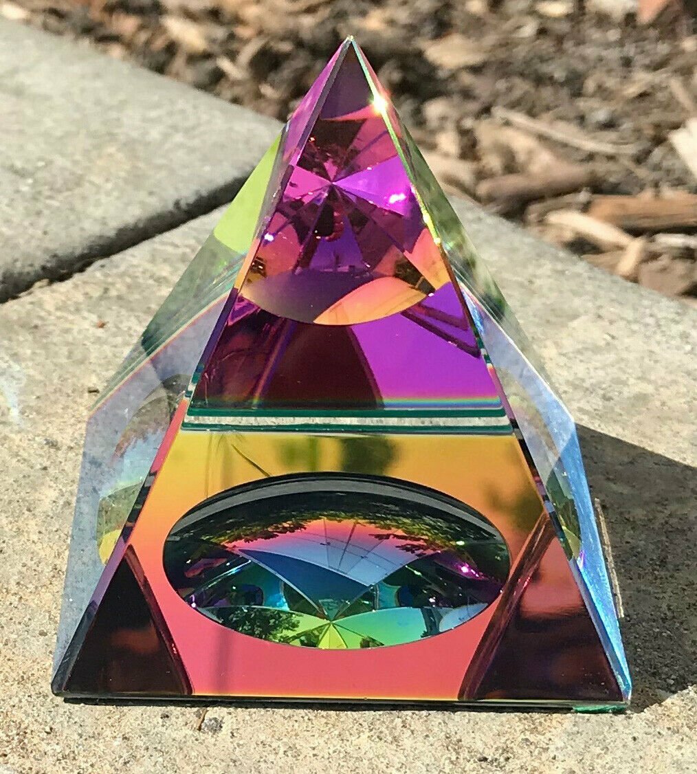 Crystal Iridescent Pyramid – Rainbow Colors 3.5″ with Gift Box