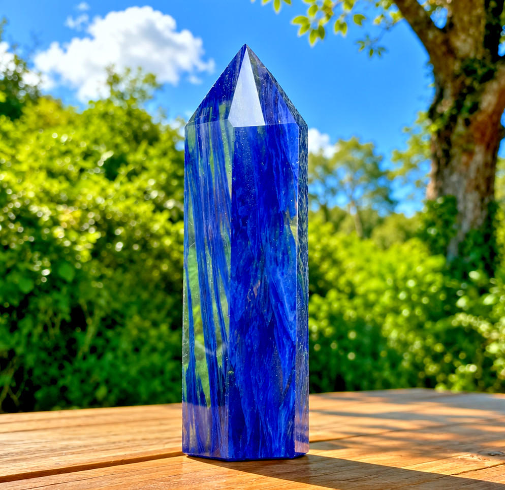 Blue Smelted Quartz Tower Handmade Blue Crystal Wand Point Healing Stone Gift