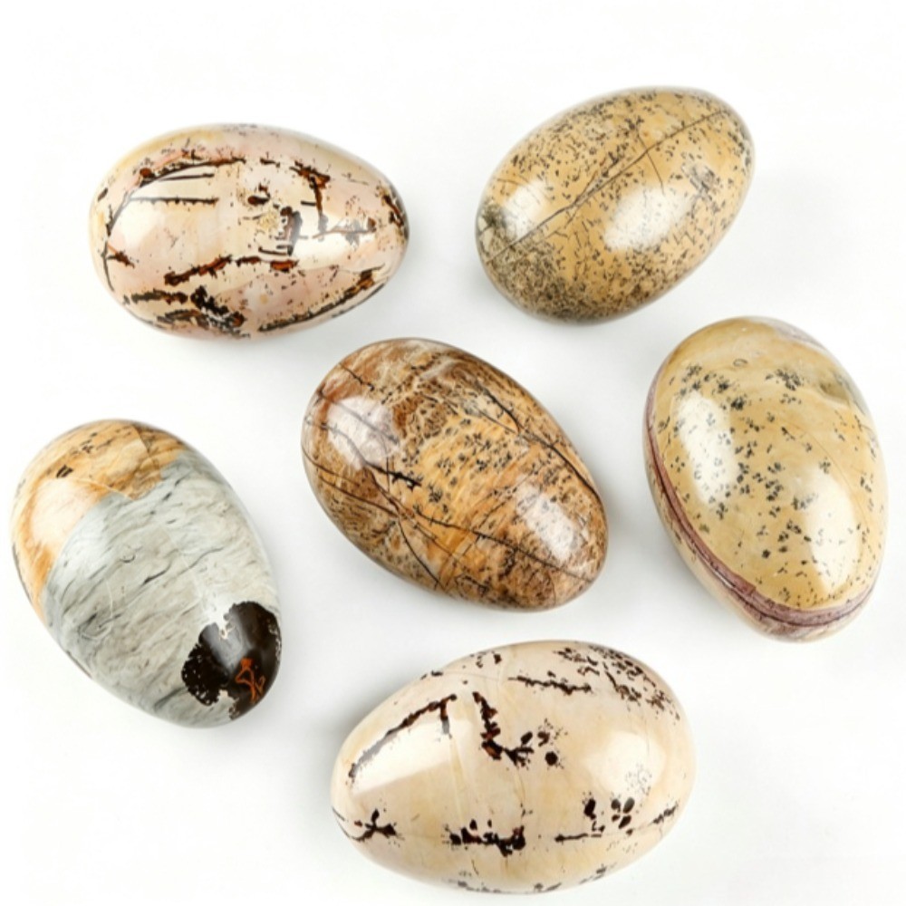 Natural Picture Stone Egg Carving Crystal Reiki Healing Decor Gift + stand 1pcs