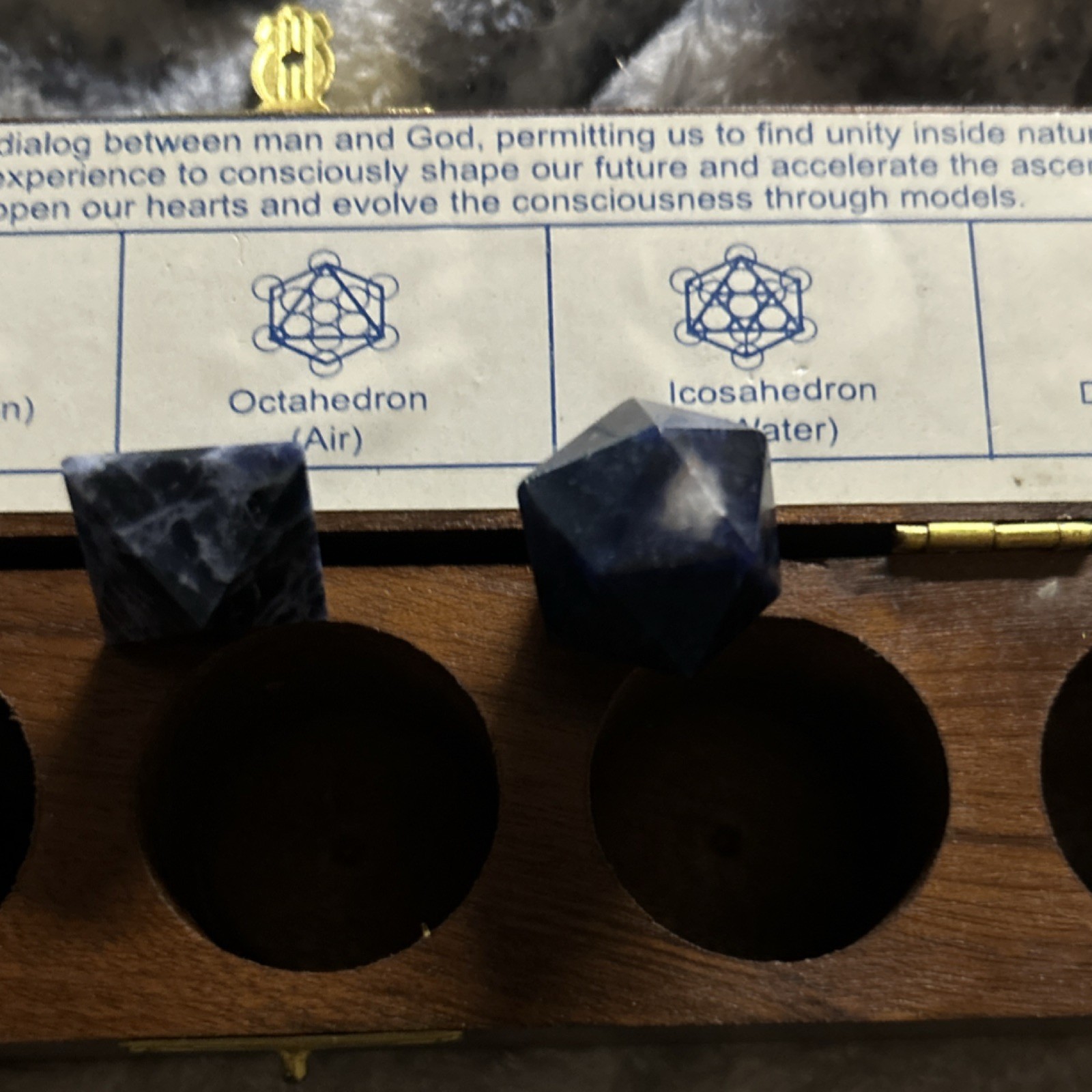 5-Piece Sodalite Sacred Geometry Platonic Solids Set w/ Wooden Display Box